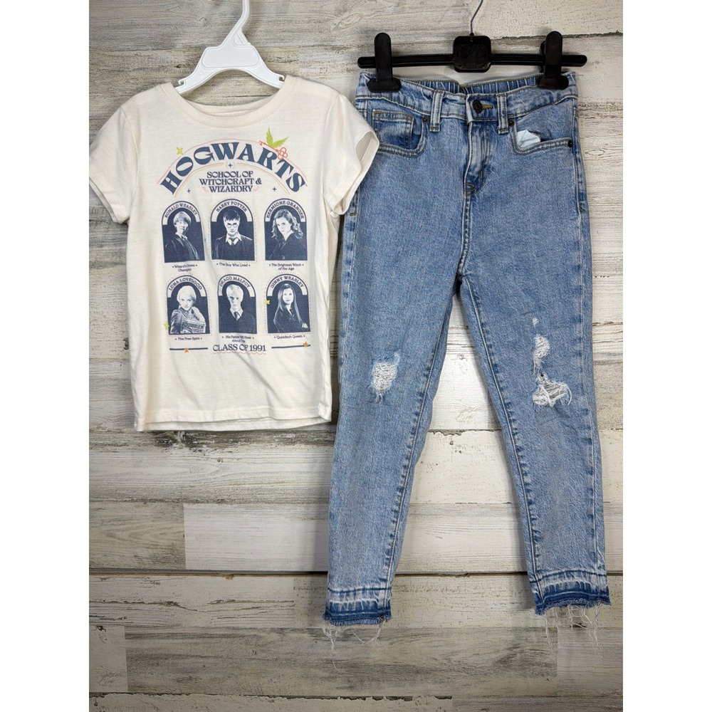 Harry Potter Cat & Jack Outfit Girls Size‎ 6 Cream Blue Hogwarts Distressed EUC